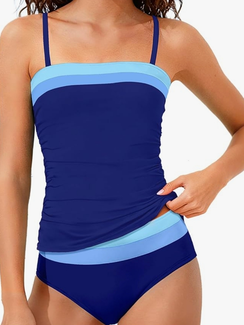 Girls Royal Blue Graduated Colors  Two-Piece Tankini Stripes